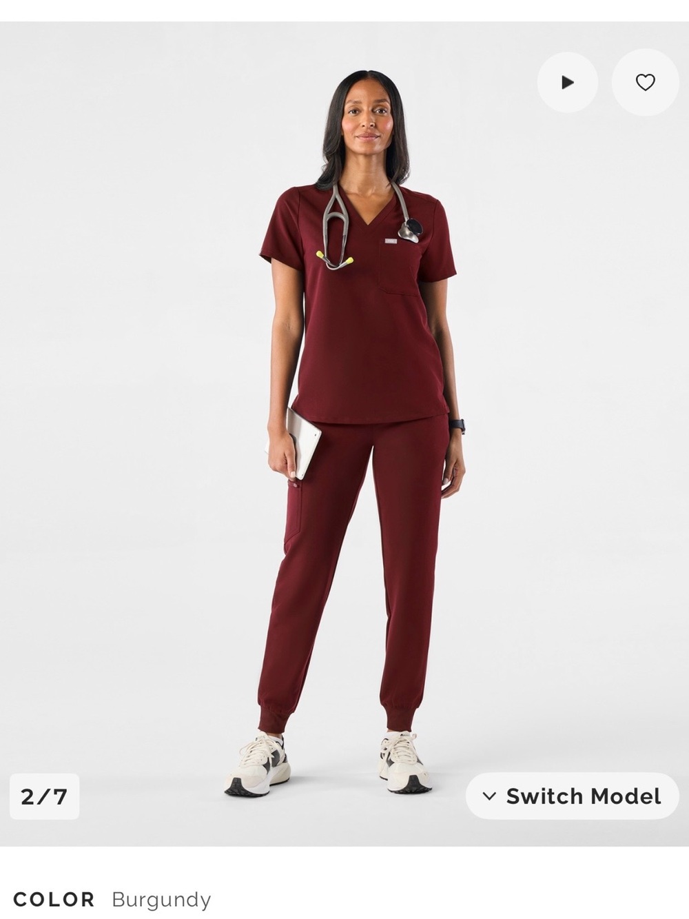FIGS Women's Catarina Scrub Top Burgundy XS